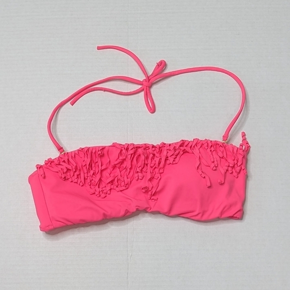 Victoria's Secret Hot Pink Fringe Bandeau Halter Bikini Top Medium - Picture 3 of 7